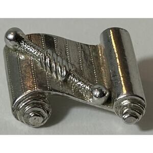 Vintage ORA Silver-Tone Torah Scroll Brooch Pin Jewish Judaica 1"